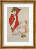 Wally In Red Blouse With Raised Knees, 1913 Fine Art Print