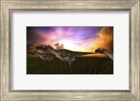 Three Utahraptors Running at Sunset Fine Art Print