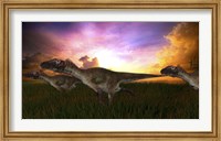 Three Utahraptors Running at Sunset Fine Art Print