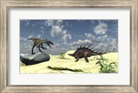 Utahraptor and a Kentrosaurus Fine Art Print