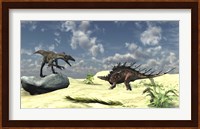 Utahraptor and a Kentrosaurus Fine Art Print