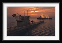A German U-Boat and Allied Cargo Ship Fine Art Print