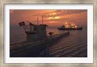 A German U-Boat and Allied Cargo Ship Fine Art Print