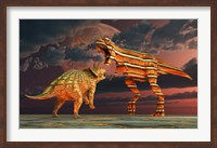 Robotic T Rex & Triceratops Battle Fine Art Print