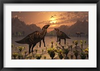 T Rex and Parasaurolophus Duckbill Dinosaurs Fine Art Print