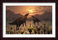 T Rex and Parasaurolophus Duckbill Dinosaurs Fine Art Print