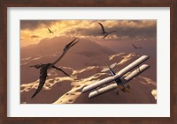 Tiger Moth Biplane and Quetzalcoatlus pterosaurs Fine Art Print