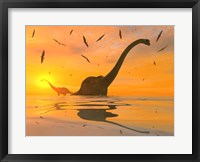 Diplodocus Dinosaurs Bathe Fine Art Print