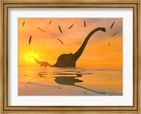 Diplodocus Dinosaurs Bathe Fine Art Print