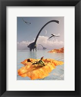 Sauropod Omeisaurs and Flying Eudimorphodons Fine Art Print