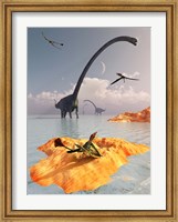 Sauropod Omeisaurs and Flying Eudimorphodons Fine Art Print