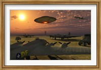 Alien UFO Flying over an American Airbase Fine Art Print