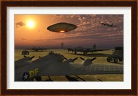 Alien UFO Flying over an American Airbase Fine Art Print