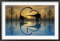 Omeisaurus Dinosaurs in Courtship Rituals Framed Print