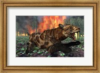 Saber Toothed Tiger Running from Fire Fine Art Print