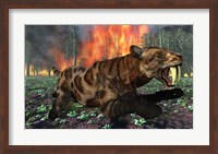Saber Toothed Tiger Running from Fire Fine Art Print