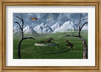 Sabre-Tooth Tigers Encountering UFO's Fine Art Print