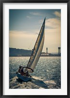 Spain, Barcelona Sailboat on the Balearic Sea just off the Coast Fine Art Print