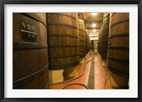 Large Oak tanks holding wine, Bodega Muga Winery, Haro village, La Rioja, Spain Fine Art Print