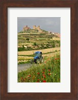 Blue tractor on rural road, San Vicente de la Sonsierra Village, La Rioja, Spain Fine Art Print