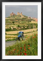Blue tractor on rural road, San Vicente de la Sonsierra Village, La Rioja, Spain Fine Art Print