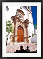 Silhouette of Women Talking in Front of Cathedral, Marbella, Spain Fine Art Print