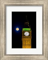 London, Big Ben Clock tower, the moon Fine Art Print