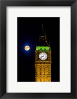 London, Big Ben Clock tower, the moon Fine Art Print