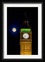 London, Big Ben Clock tower, the moon Fine Art Print