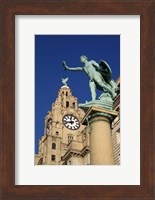 Liver Building and Statue, Liverpool, Merseyside, England Fine Art Print