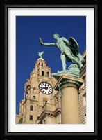 Liver Building and Statue, Liverpool, Merseyside, England Fine Art Print