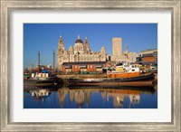 Liver Building and Tug Boats from Albert Dock, Liverpool, Merseyside, England Fine Art Print