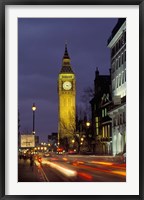 Big Ben at night with traffic, London, England Fine Art Print