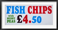 Fish and Chips with Mushy Peas sign, England, United Kingdom Fine Art Print