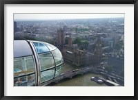 London Eye as it passes Parliament and Big Ben, Thames River, London, England Fine Art Print