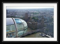 London Eye as it passes Parliament and Big Ben, Thames River, London, England Fine Art Print