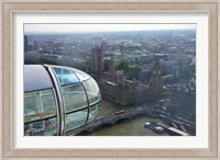 London Eye as it passes Parliament and Big Ben, Thames River, London, England Fine Art Print