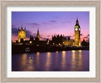 Big Ben, Houses of Parliament and the River Thames at Dusk, London, England Fine Art Print