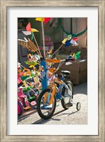 Bicycle Outside Toy Shop, Lesvos, Mytilini, Aegean Islands, Greece Fine Art Print