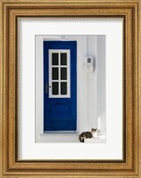 Greece, Aegean Islands, Samos, Door, Cat Fine Art Print