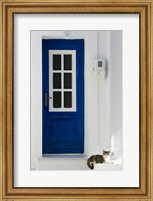Greece, Aegean Islands, Samos, Door, Cat Fine Art Print
