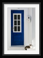 Greece, Aegean Islands, Samos, Door, Cat Fine Art Print
