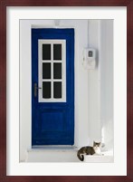 Greece, Aegean Islands, Samos, Door, Cat Fine Art Print