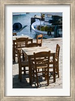 Waterfront Cafe Tables, Skala Sykaminia, Lesvos, Mithymna, Northeastern Aegean Islands, Greece Fine Art Print