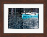 Greece, Cyclades, Mykonos, Hora Blue Fishing Boat with Reflection Fine Art Print