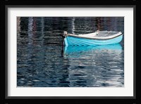Greece, Cyclades, Mykonos, Hora Blue Fishing Boat with Reflection Fine Art Print