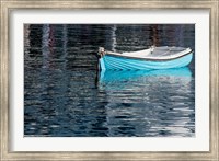 Greece, Cyclades, Mykonos, Hora Blue Fishing Boat with Reflection Fine Art Print