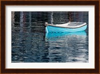 Greece, Cyclades, Mykonos, Hora Blue Fishing Boat with Reflection Fine Art Print