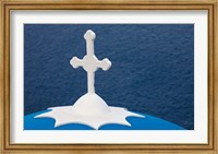 Church with blue dome and white cross in village of Firostefani, Santorini, Greece Fine Art Print