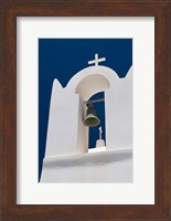 Church Bell Tower against Dark Blue Sky, Santorini, Greece Fine Art Print